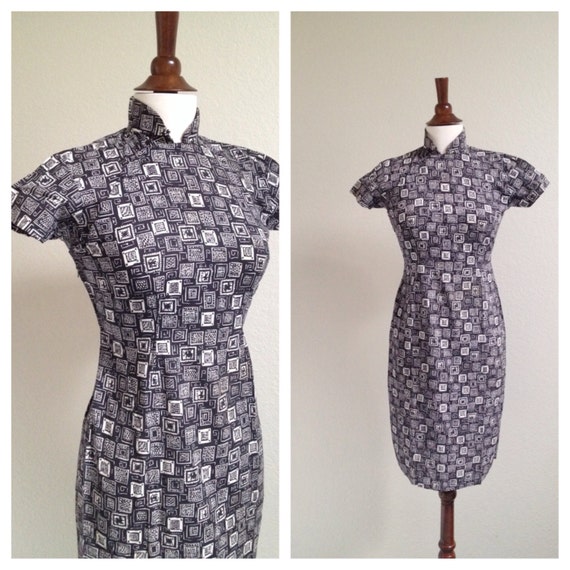 Vintage black and white qipao S