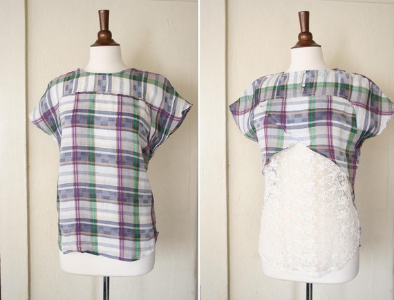 vintage plaid and lace top REVERSIBLE - image 1