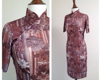 Vintage brown floral qipao size S-M