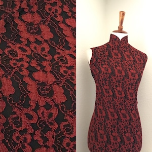 Vintage lace floral red and black cheongsam size xs image 1