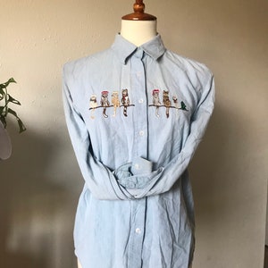 Christmas cats chambray collar button up sz small image 4