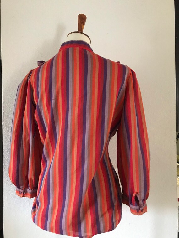 Vintage red Orange purple striped ruffle puff sle… - image 7