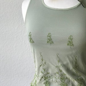 Vintage lace embroidered green top sz s image 2