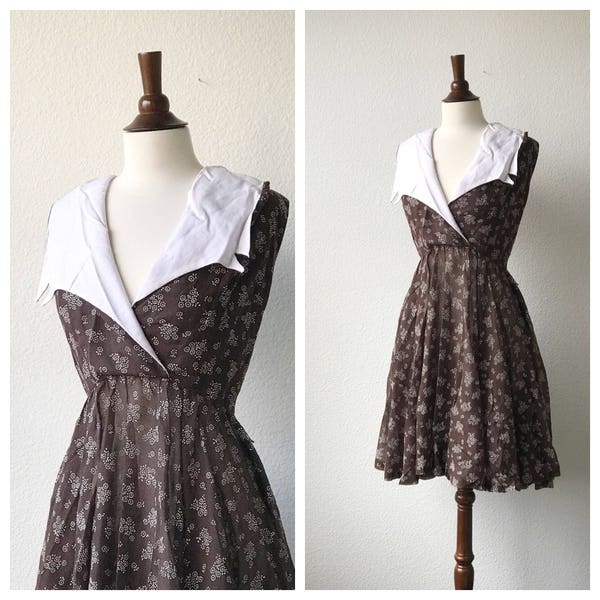 vintage brown sailor collar daydress 1950s size M