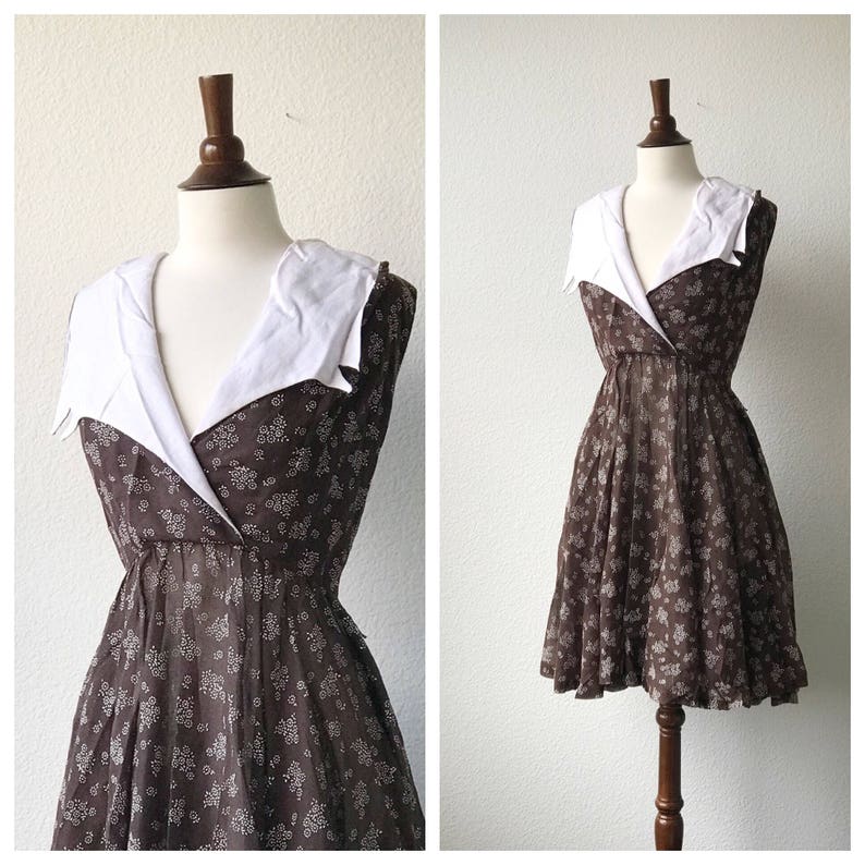 vintage brown sailor collar daydress 1950s size M image 1