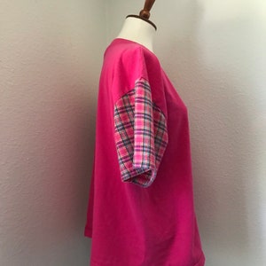 Vintage SNOOPY original pink plaid sleeve t-shirt womens large image 7