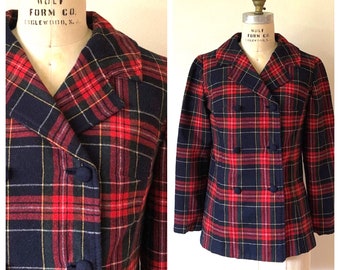 Vintage red plaid double breasted blazer coat sz small
