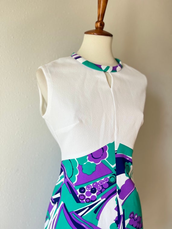 Vintage 60s teal purple sleeveless keyhole mod dr… - image 2