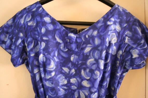 vintage 1950s blue silk watercolor day dress - image 3