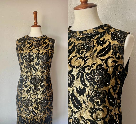 black and gold shift dress Alessandra Gold Ring Black Maxi Dress for Evenings L main image 0