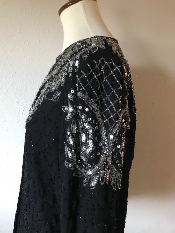 Vintage sequined black silk cardigan jacket medium - image 7