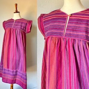 Vintage cotton red and purple hippie muumuu dress size small