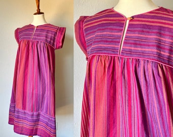 Vintage cotton red and purple hippie muumuu dress size small