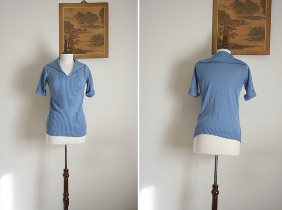 vintage Cornflower blue 50's collar sweater blouse