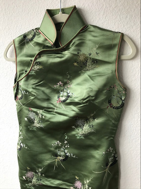 Vintage green shatung silk qipao sz S 1950s