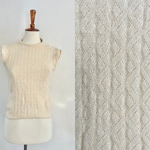 Vintage cream 50s knit shell top size small imagem 1