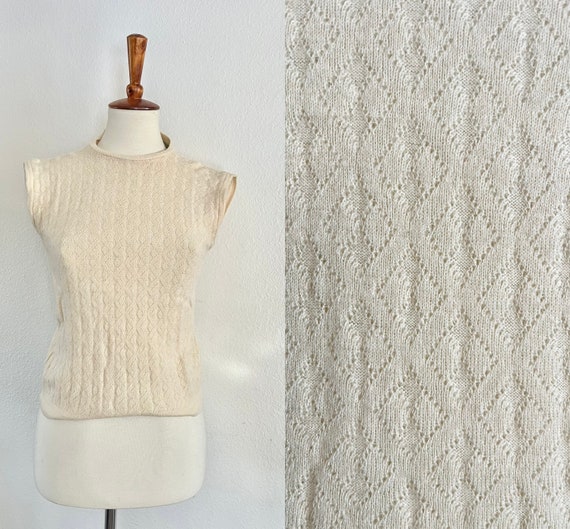 Vintage cream 50s knit shell top size small - image 1