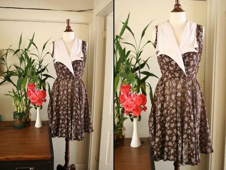 vintage brown sailor collar daydress 1950s size M image 8