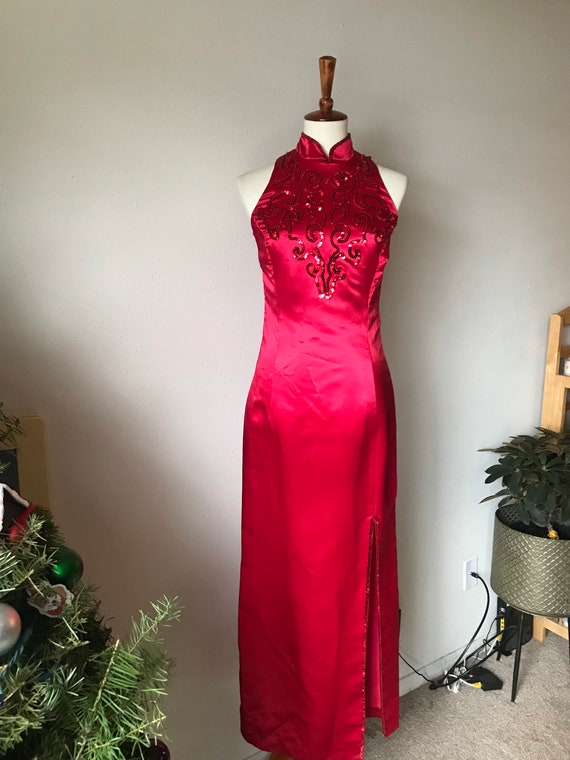 Gunne Sax by Jessica McClintock red satin sequin … - image 2