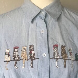 Christmas cats chambray collar button up sz small image 3