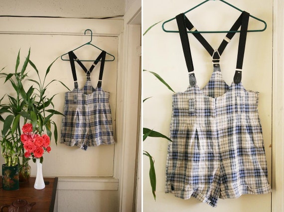 vintage high waisted suspender shorts blue ROMPER