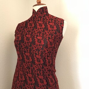 Vintage lace floral red and black cheongsam size xs image 5