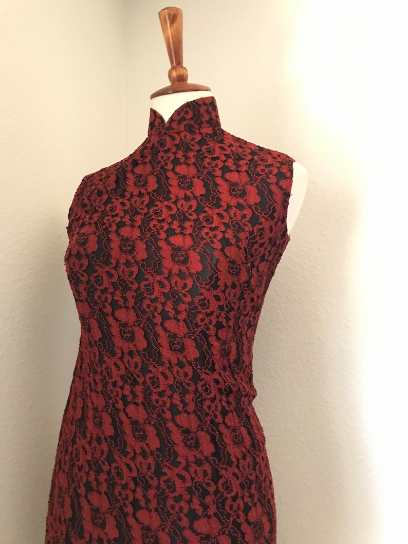 Vintage lace floral red and black cheongsam size xs image 5