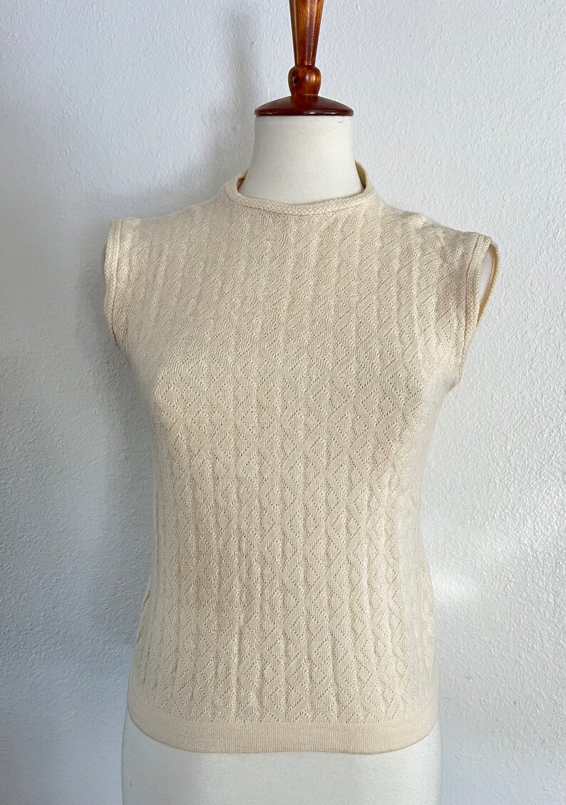 Vintage cream 50s knit shell top size small imagem 3