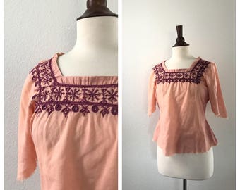 Vintage pink embroidered hippie tunic blouse sx xs to S