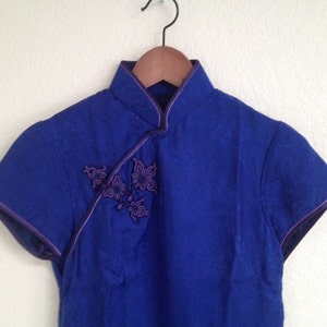 Vintage blue silk cheongsam sz S image 4