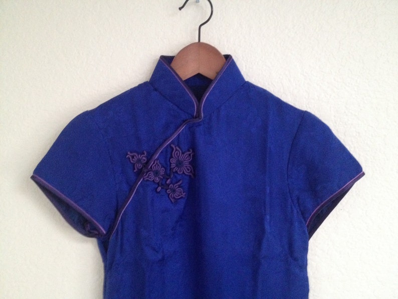 Vintage blue silk cheongsam sz S image 4