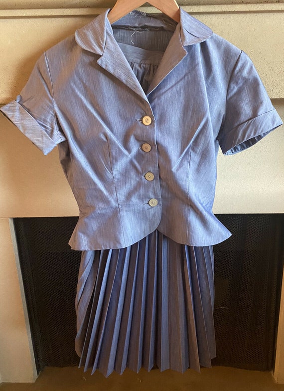 1940s Cotton lavender blue/ Purple Skirt Button U… - image 4