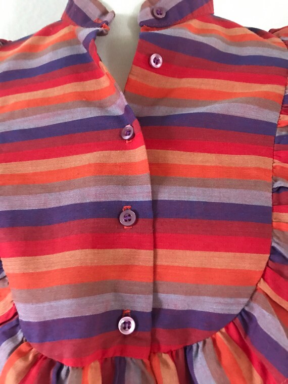 Vintage red Orange purple striped ruffle puff sle… - image 3