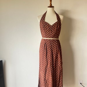Vintage bombshell halter brown polka dot jumpsuit size small