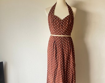 Vintage bombshell halter brown polka dot jumpsuit size small