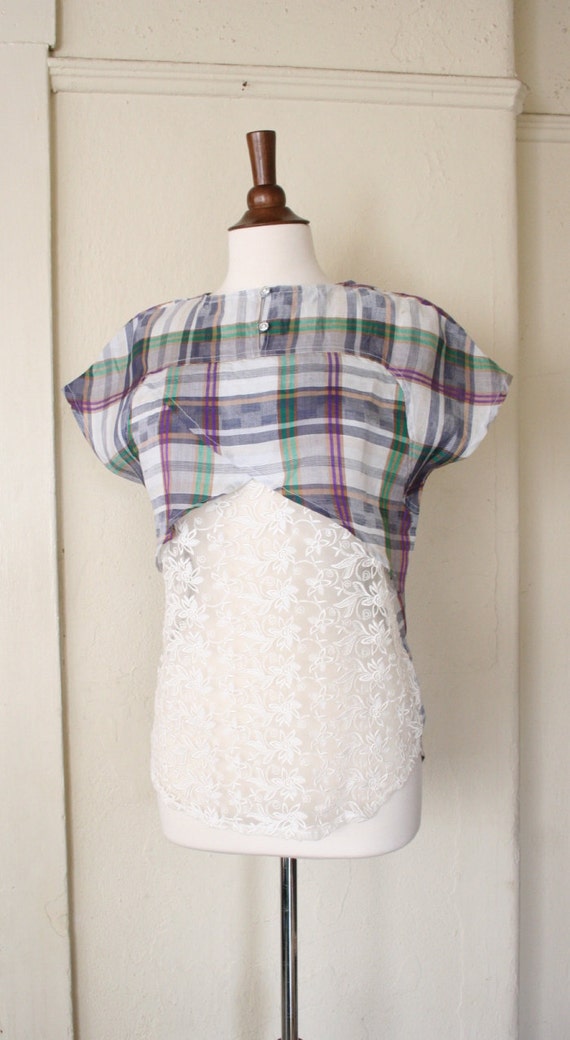 vintage plaid and lace top REVERSIBLE - image 4