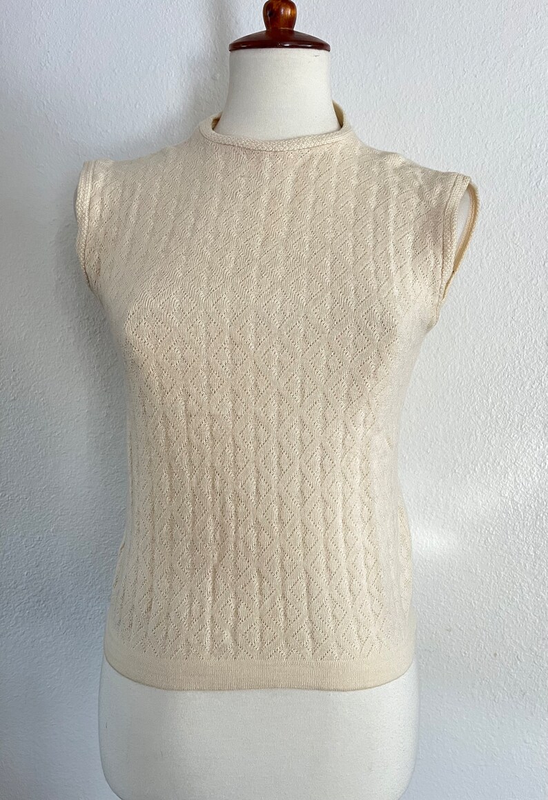 Vintage cream 50s knit shell top size small imagem 2