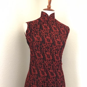 Vintage lace floral red and black cheongsam size xs image 3