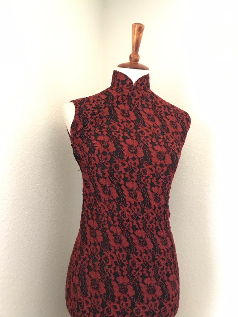 Vintage lace floral red and black cheongsam size xs image 3
