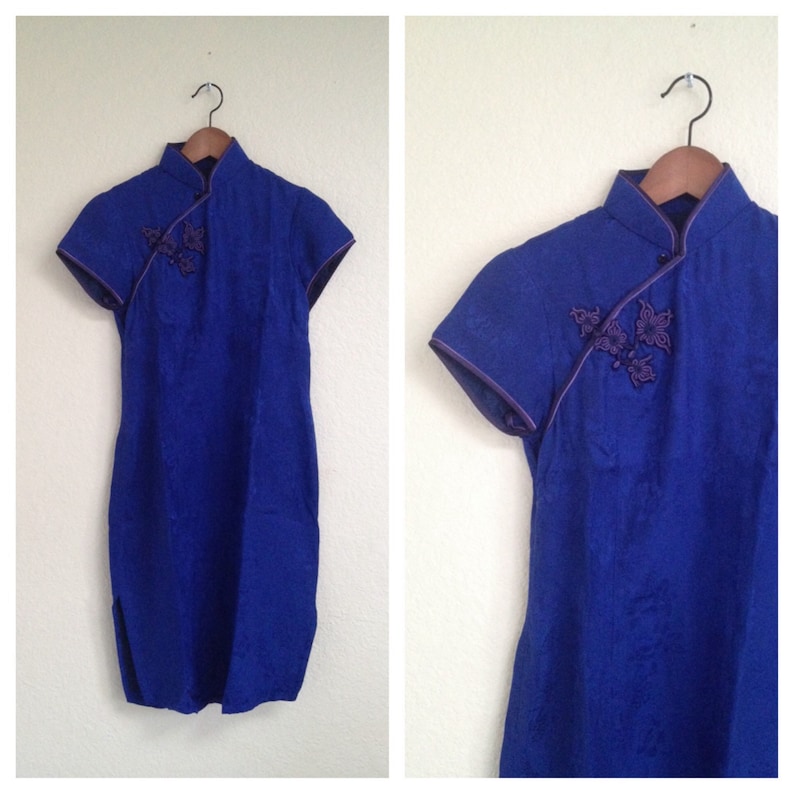 Vintage blue silk cheongsam sz S image 2