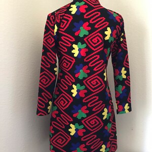 Vintage black neon squiggly babydoll long sleeve dress with ascot size small image 6