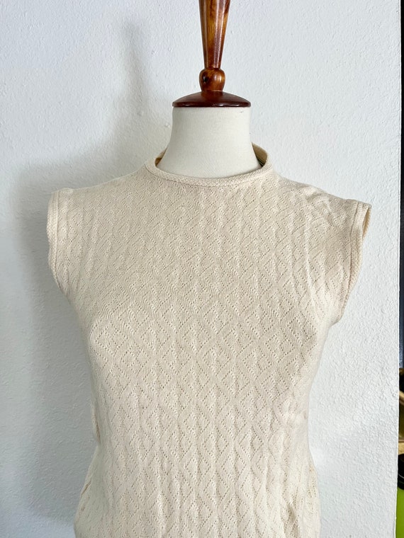 Vintage cream 50s knit shell top size small - image 7