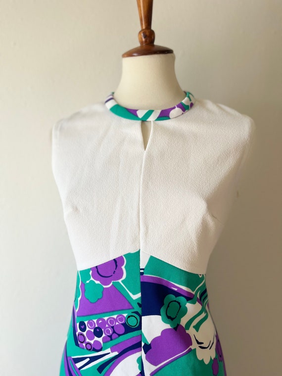 Vintage 60s teal purple sleeveless keyhole mod dr… - image 3