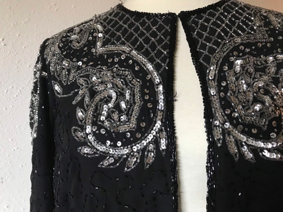 Vintage sequined black silk cardigan jacket medium - image 4