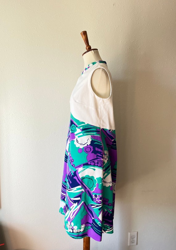 Vintage 60s teal purple sleeveless keyhole mod dr… - image 5