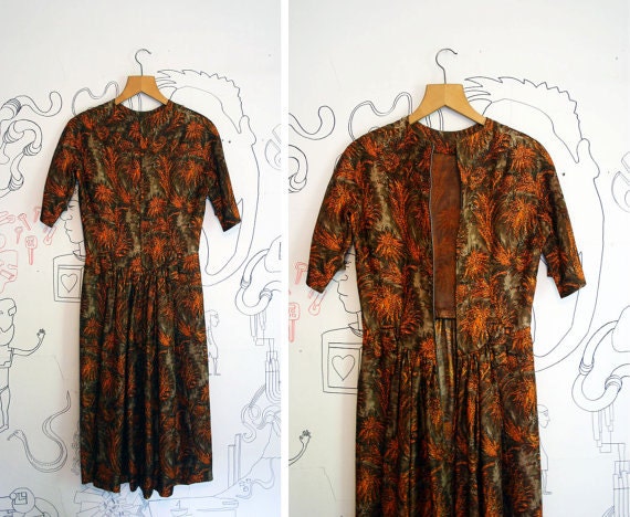 Fall Fashion: vintage 1950s brown & orange dress … - image 4
