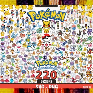Pokemon Svg Bundle, 220 Designs Easy to use, Cartoon Characters Cliparts, Layered Svg by colors, Transparent Png, Easy cut files for Cricut.