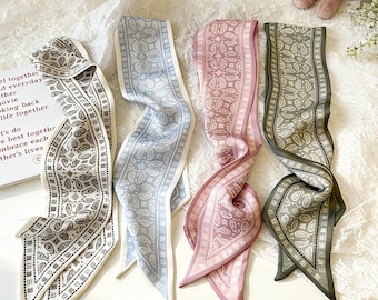 Paisley Silk Scarf, Retro Hair Ribbon, French Style Headband, Bag Handle Wrap, Neck Scarf Tie, Vintage Print Accessory, Gift for Women