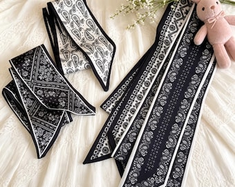 Paisley Skinny Scarf Belt, Long Printed Waist Scarf, Boho Neck Scarf Women, Hair Ribbon Headband, Bag Handle Wrap, French Twilly Accessory