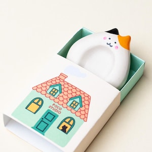 Piedra de preocupación de bolsillo para amantes de los gatos, adorable juguete de gato calicó en caja de cerillas, regalo de apoyo emocional, paquete de cuidado para ella, alivio del estrés